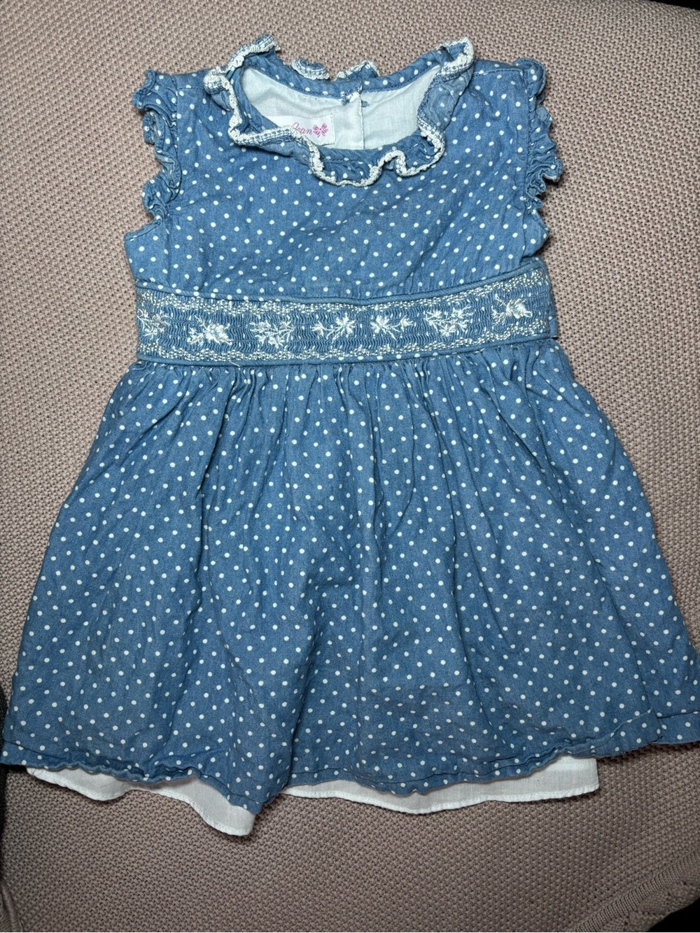 Bonnie Jean Blue Polka Dot Sleeveless Dress with Smocked Waistband